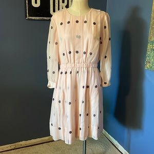 Pale Pink Chiffon KATE SPADE dress with navy polka dots